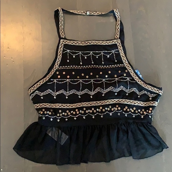 NWT Free People Camille Embroidered Black Camisole - Picture 3 of 7
